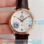 Swiss Copy Omega De Ville Co-Axial White Dial Rose Gold Bezel Watch